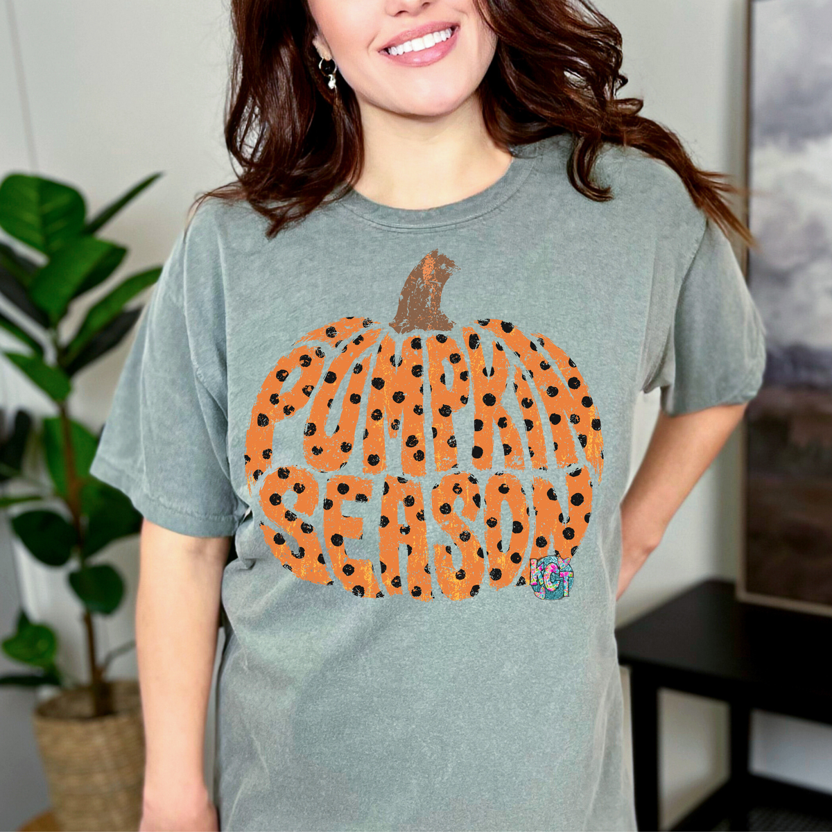 pumpkin season with black polka dots Tee