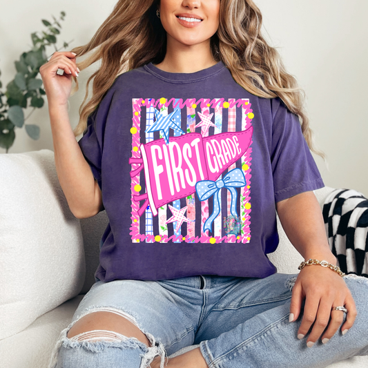 1st Grade  Stripes & Bow Tee