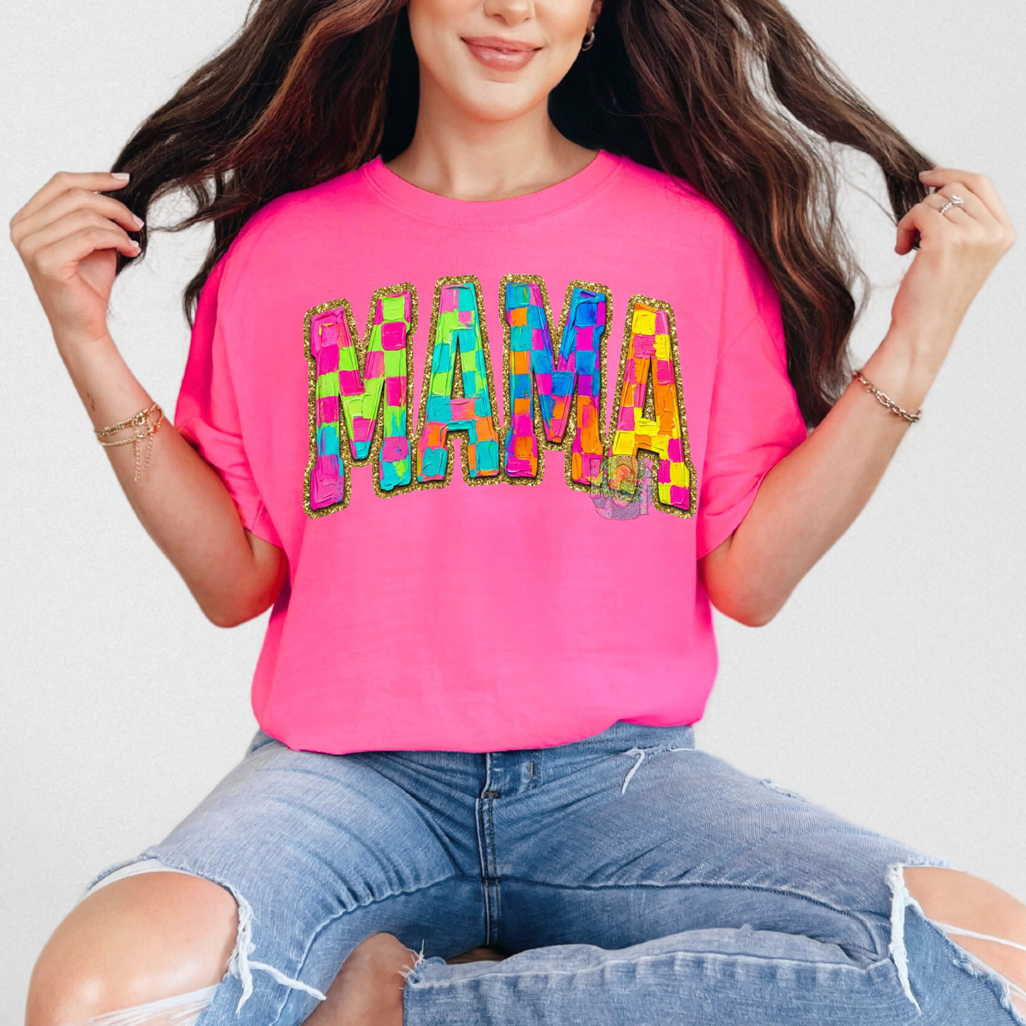 colorful checkered mama tee