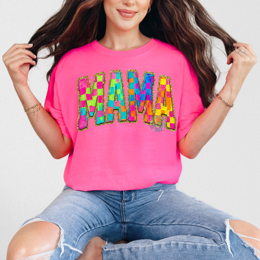 colorful checkered mama tee