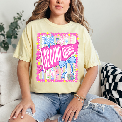 2nd Grade  Stripes & Bow Tee