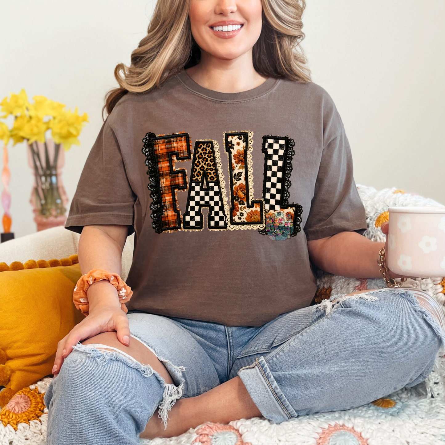 Fall checkered & lace Tee