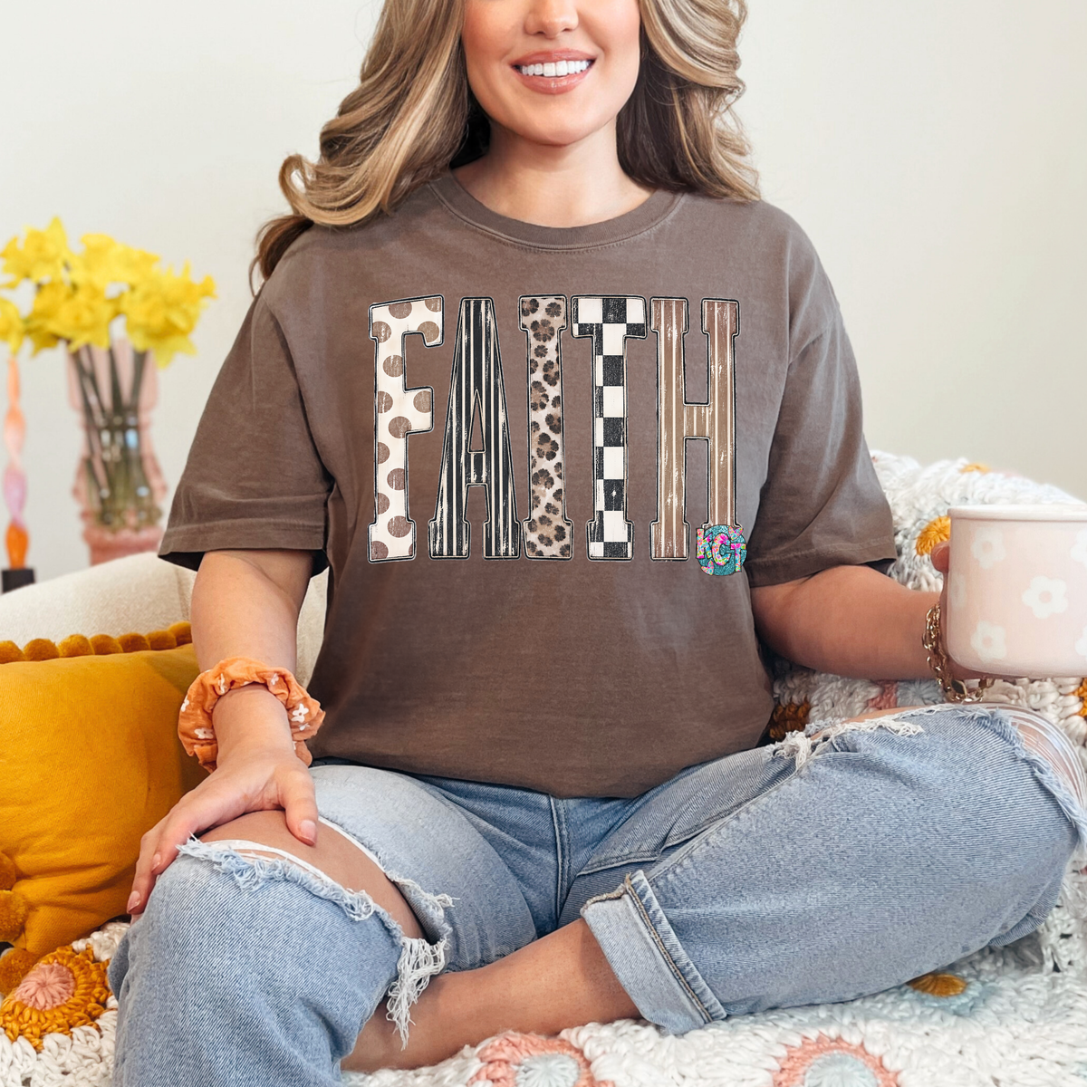 checkered and cheetah faith tee