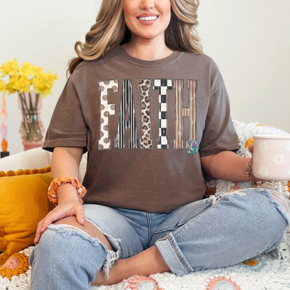 checkered and cheetah faith tee