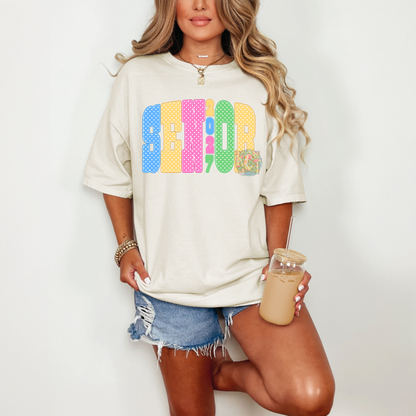 colorful polka dot senior 2027 tee