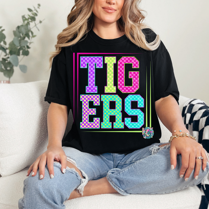 Tigers Neon Checkered Tee